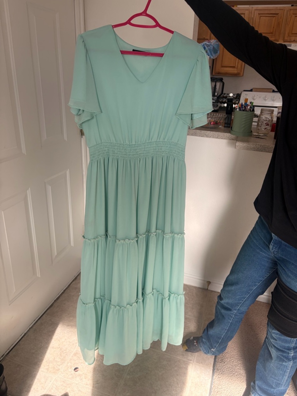 Mint Green Maxi Dress with Flutter Sleeves